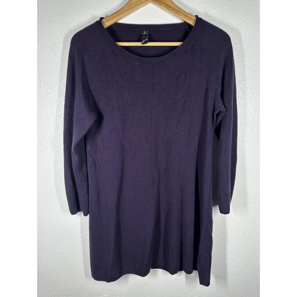 GNW Sweater Dress Womens Medium Purple Scoop Neck 3/4 Sleeve Knit Pullover
